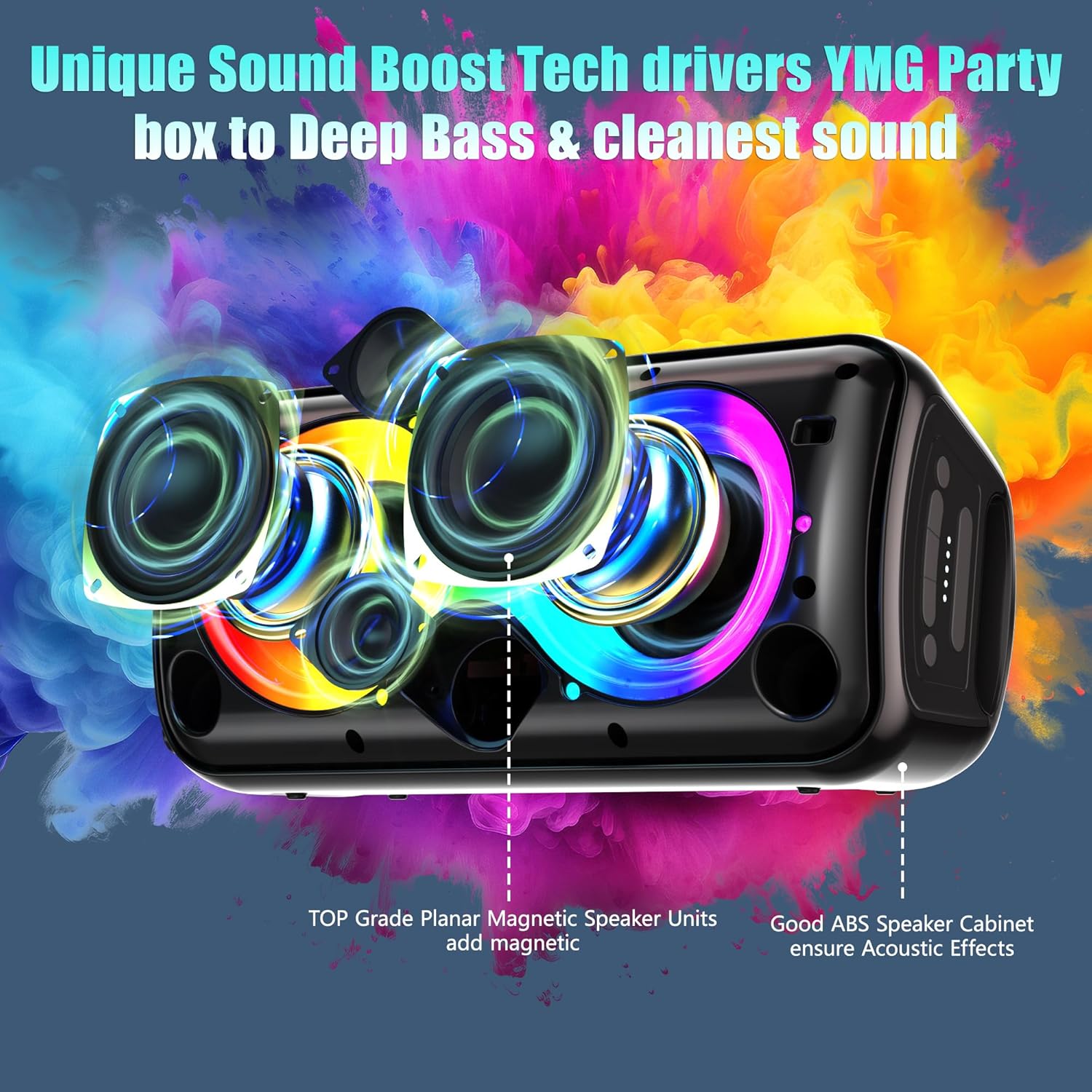 YMG Karaoke Machine for Adults Portable Blue Tooth Party Speaker with 2 Wireless Microphones, 300W Peak PA System Deep Bass with LED Disco Lights for Outdoor Home Party Gift
