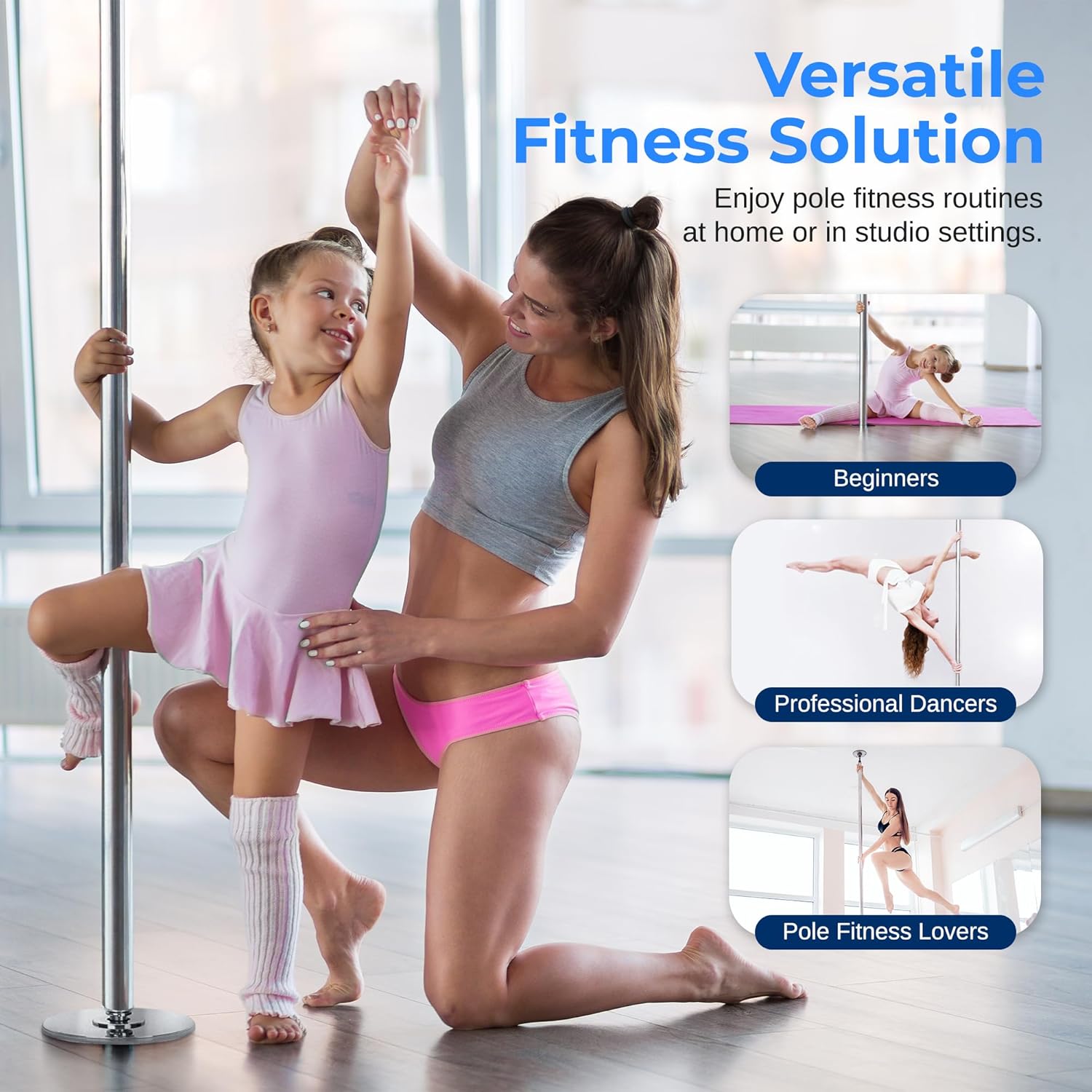 SereneLife Professional Non Slip Dancing Pole Set, Adjustable Height, Adjustable Fitness Pole, Great for Training Dancing and Exercise, Comes with Complete Set of Accessories, Easy Setup