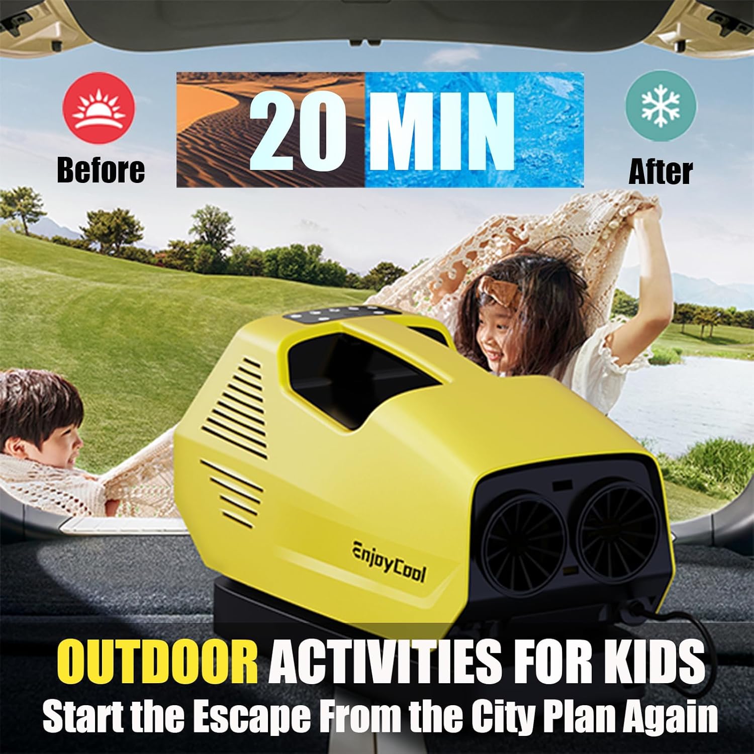 Enjoycool Portable Air Conditioners,2380BTU Fast Cooling Outdoor Air Conditioner•Ergonomic handle,Built-in Cool,Fan,Sleep Modes•24Volt 220W Low Power Consumption•tent air conditioner