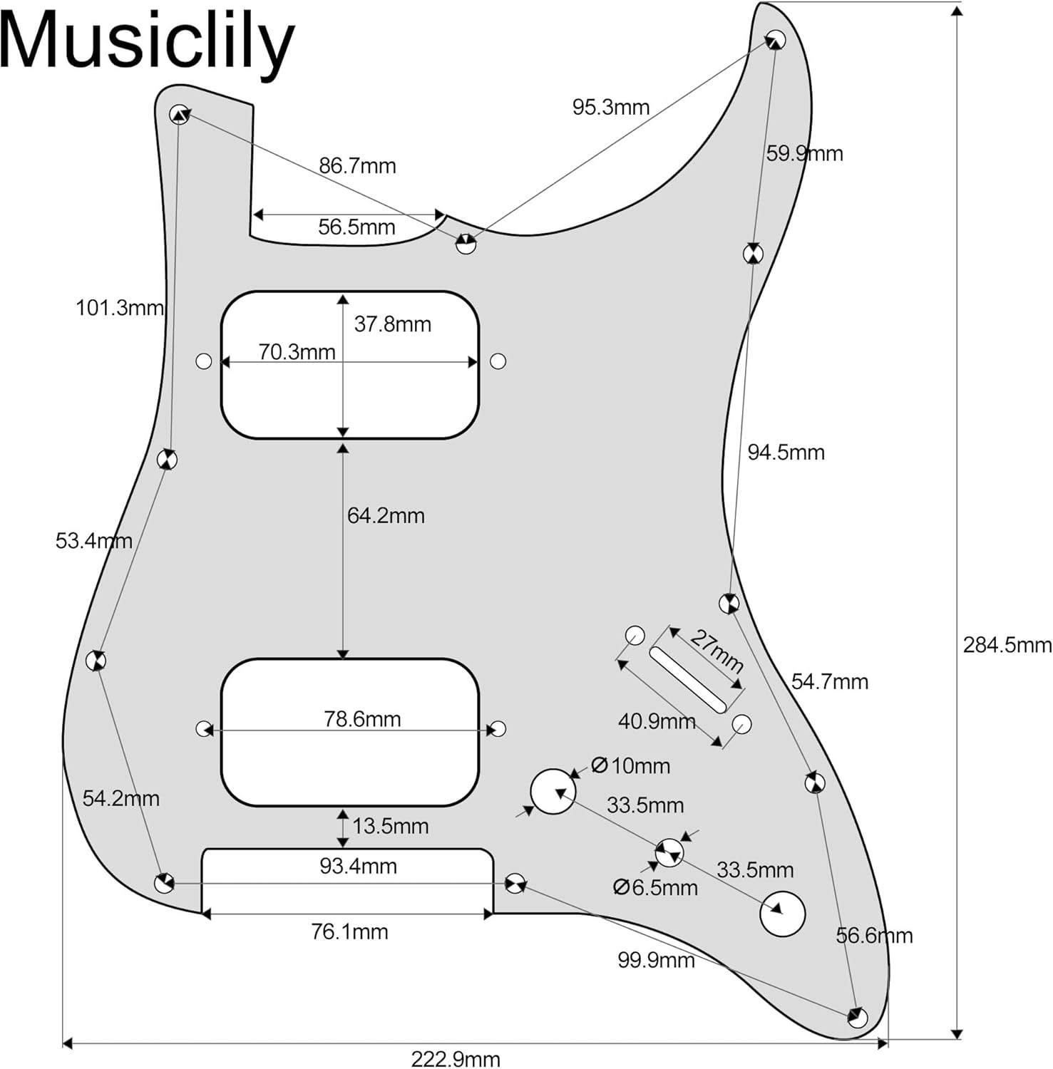 Musiclily Pro-SE ST-HH-OMHA Pre-wired Pickguard with Alnico 5 Humbuckers Mini Toggle Switch for Strat Style Electric Guitar, 3Ply Black with Zebra Pickup