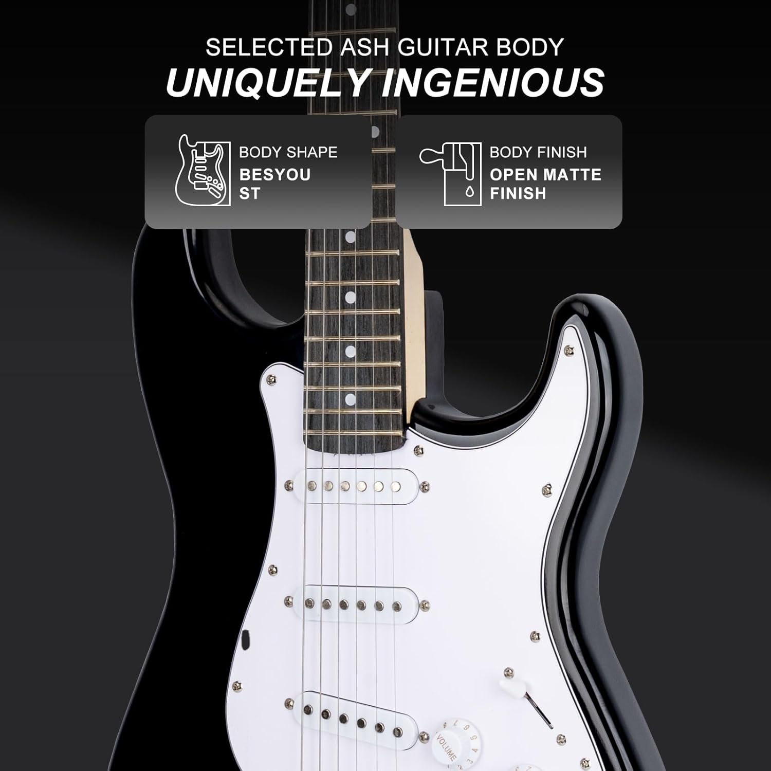 Electric Guitar 39 Inches Beginner Electric Guitar Kits with Amp Classic SSS Pickup Complete with Gig Bag Tuner Capo Strap Picks Guitar String Winders Black