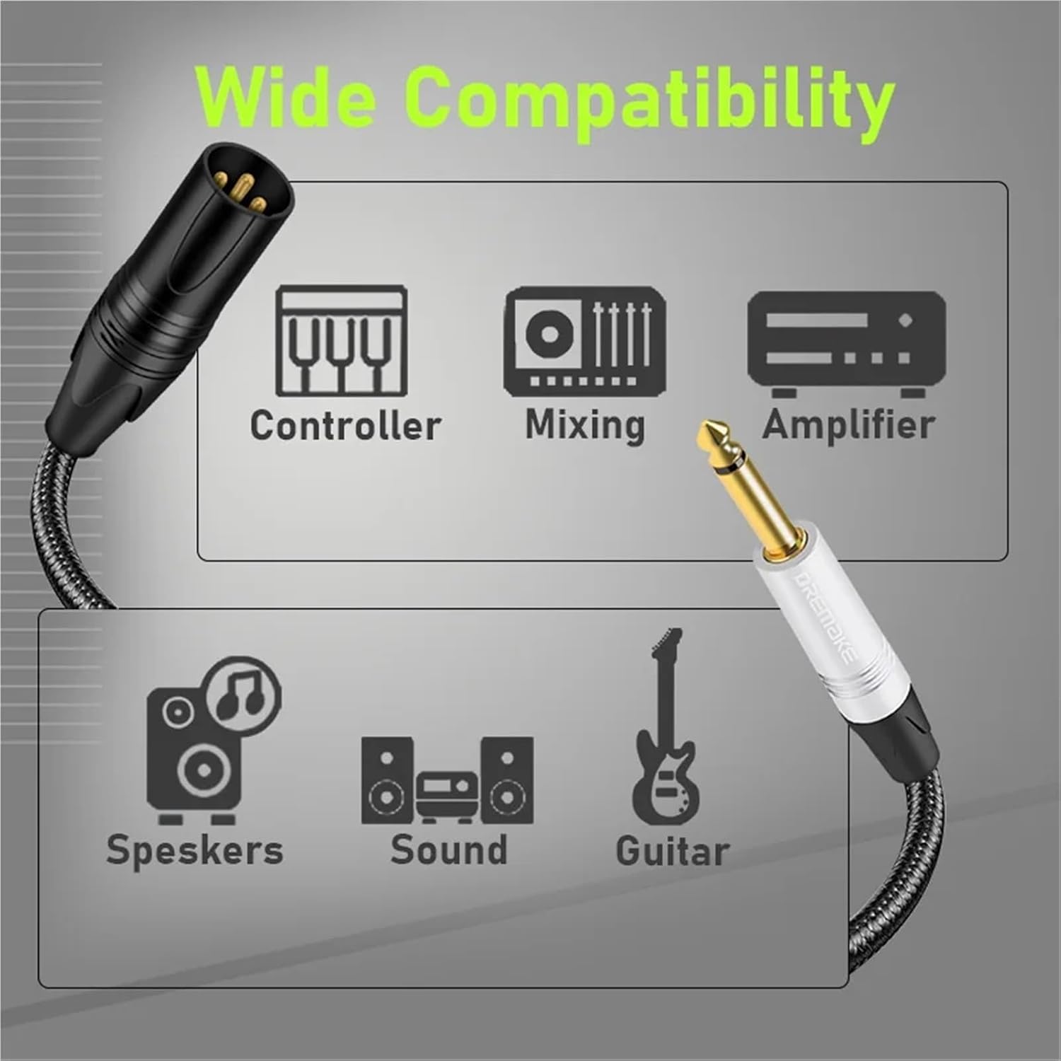Unbalanced 6.35mm(1/4 inch) TS Mono to XLR Male Cable Gold Plated Quarter Inch to Male XLR Microphone Cable Interconnect Cable(1m)