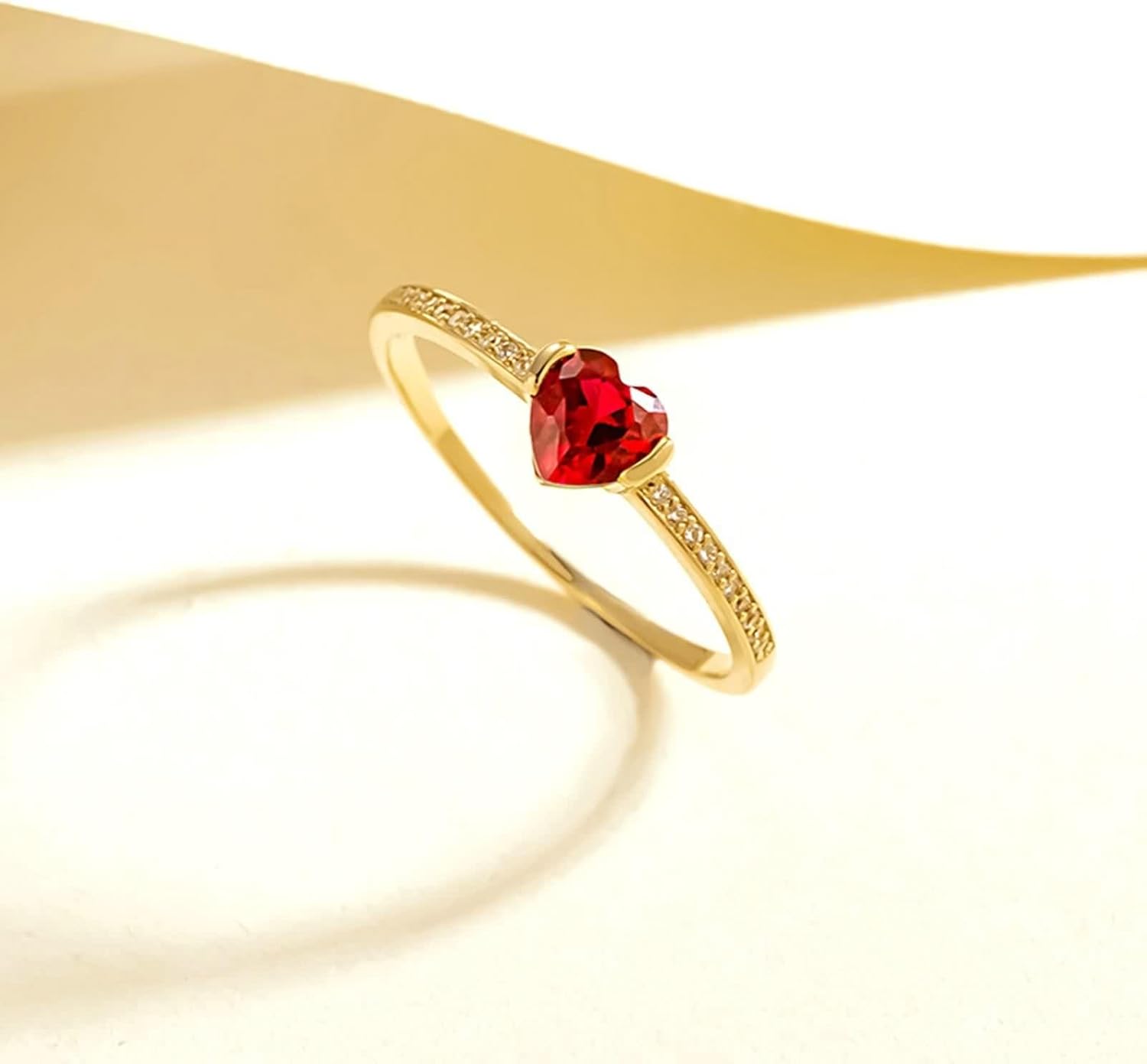 Promise Ring Heart, Wedding Bands Womens Ruby Jewelry 18K Yellow Gold with Diamond for Fiancée