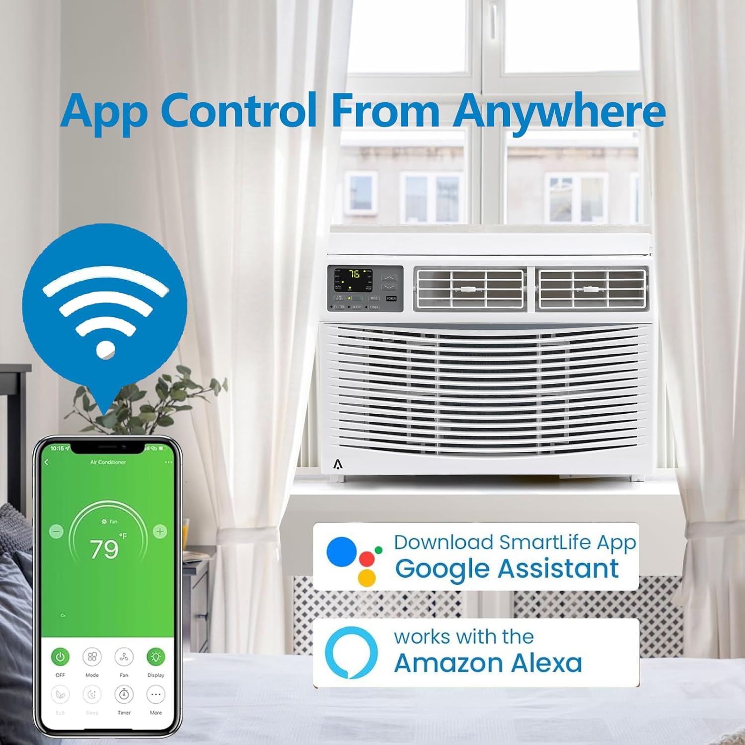 Window Air Conditioner with WiFi,8000 BTU Window Air Conditioner,Cools 350 Sq Ft,Ultra-Quiet Operation,3 Fan Speeds & Auto Restart,Effortless Temp Control,Easy Window Mount,White AC Unit for Bedrooms