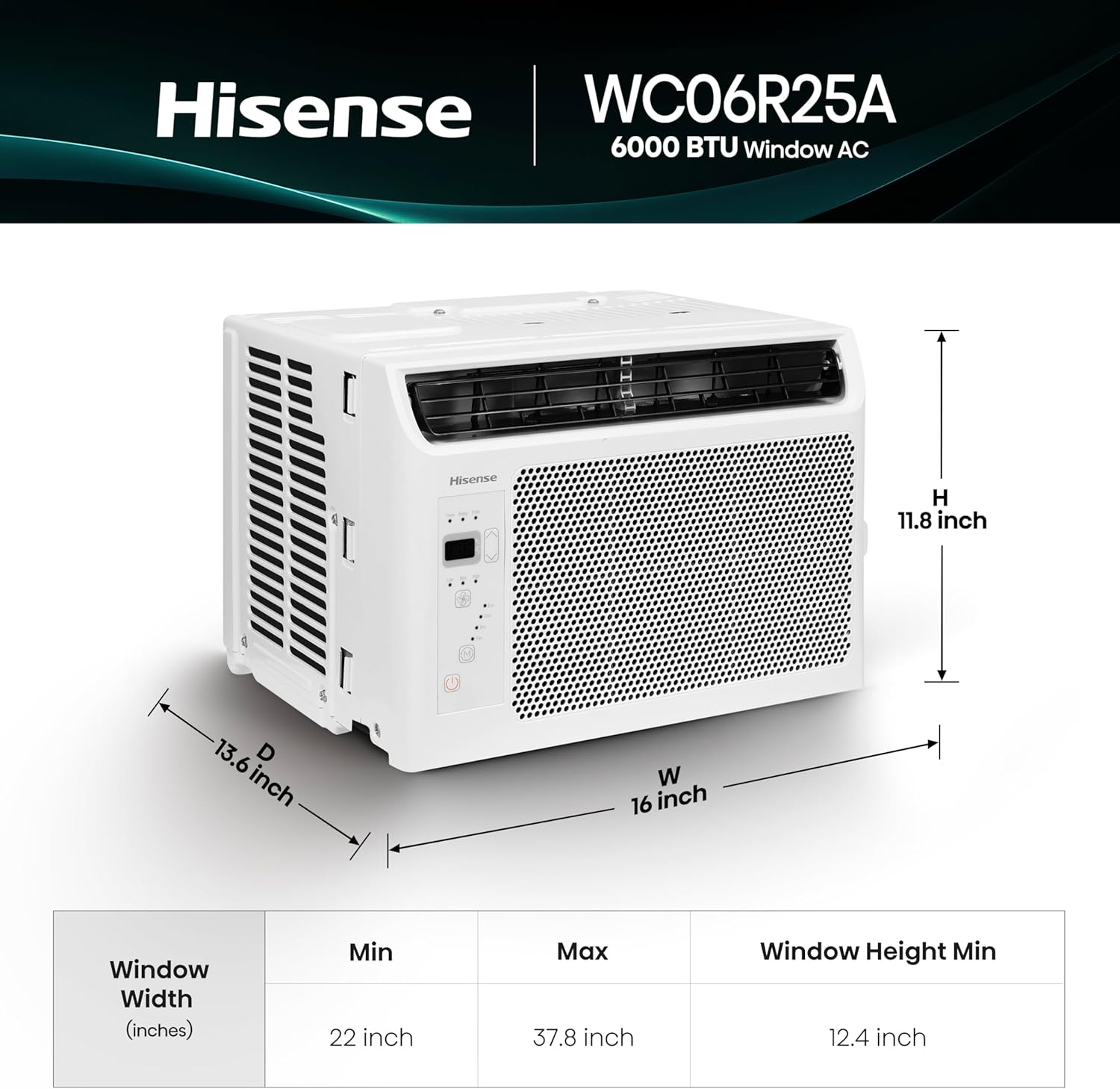 Hisense 6,000 BTU Window Air Conditioner, Easy Installation,Ultra Quiet, Easy-to-install Window Kit Included, 2 Years Warranty