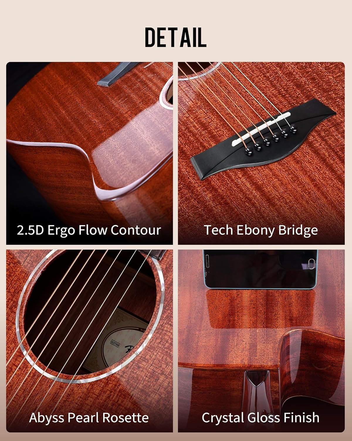 Rosen G31 Dreadnought Acoustic Guitar Soild Mahogany Top 41 Inch Guitarra Full Size Cutaway with Gloss Finish Bundle Starter Kit with Gig Bag, Strings, Strap, and Picks