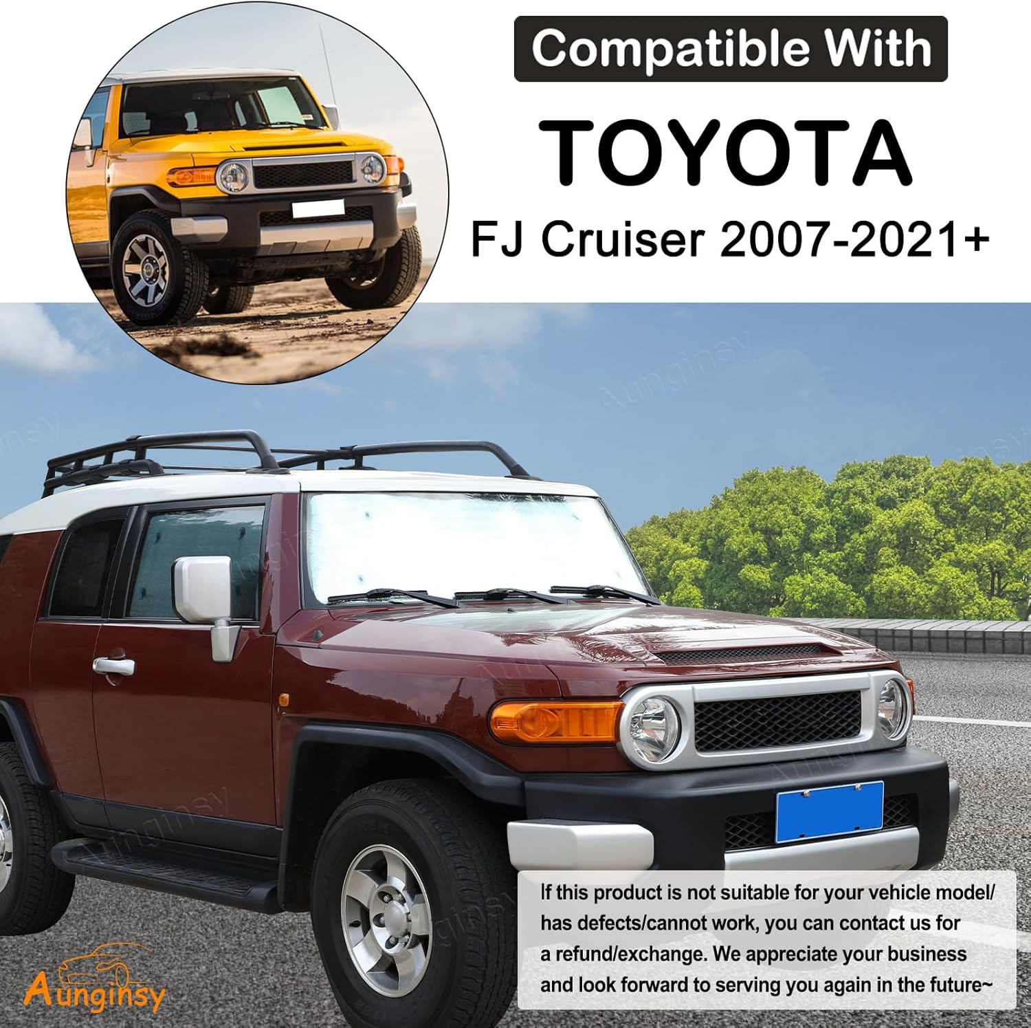 Car Full Windshield Sunshade Compatible with Toyota FJ Cruiser 2007-2021 Automotive Windshield Sunshades Foldable Reflective Sun Visor for UV Rays and Sun Heat Full Protect Car Interior Accessories