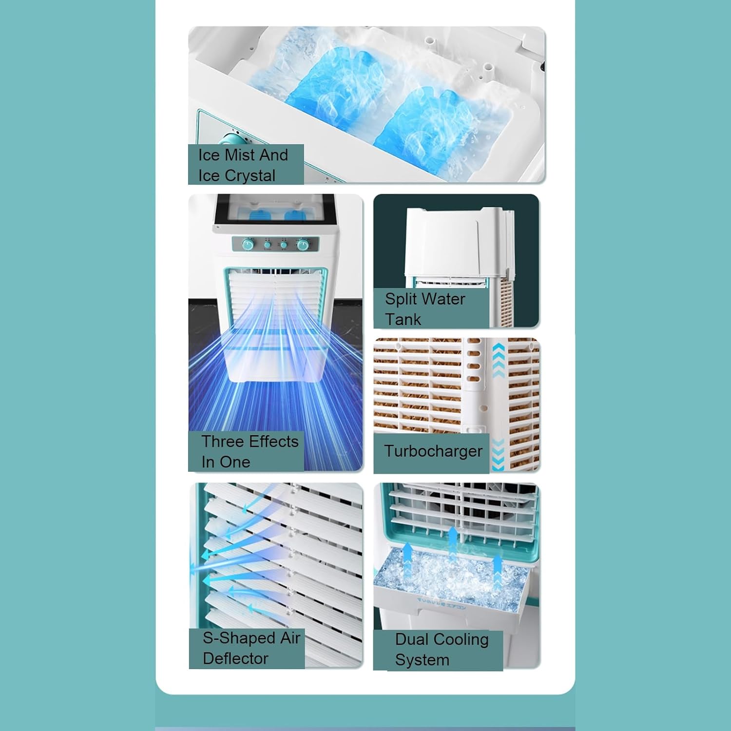 Portable Air Conditioners, Evaporative Air Cooler with 3 Speeds, Fast Cooling Windowless Portable Evaporative Coolers for Home Use(Blue)