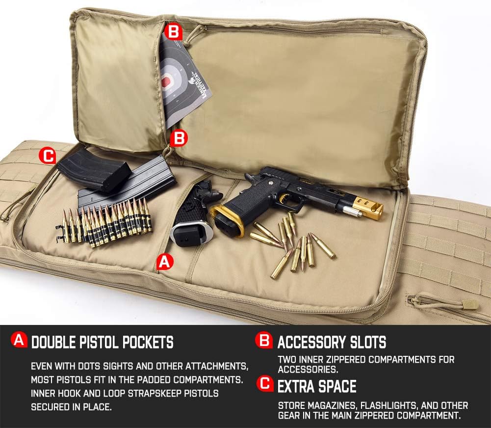 Lancer Tactical 600 Denier Polyester Double Carbine Soft Case Accessory Pouches MOLLE Webbing Secondary Gun Compartment Quick Detach Buckles Inner Storage Backpack Straps