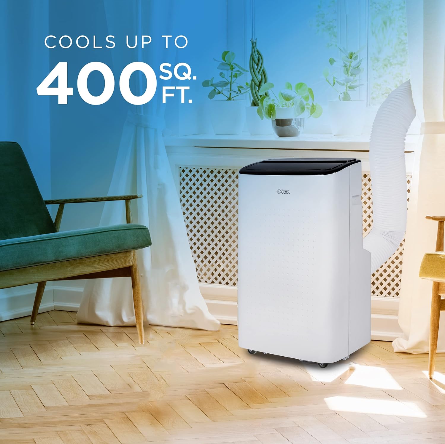 Commercial Cool Portable Air Conditioner, Dehumidifier & Fan, Portable Air Conditioner 9,000 BTU Covers up to 400 Sq. Ft., Wi-Fi Enabled, White