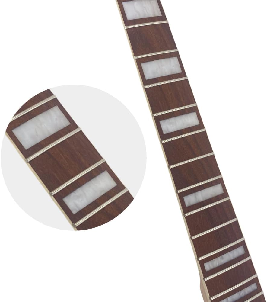 Baritone Electric Guitar Neck, 22 Frets 30 Inch Scale, Maple Wood with Rosewood Fretboard, White Block Inlay & Black Back Line, Unfinished, 42mm Nut