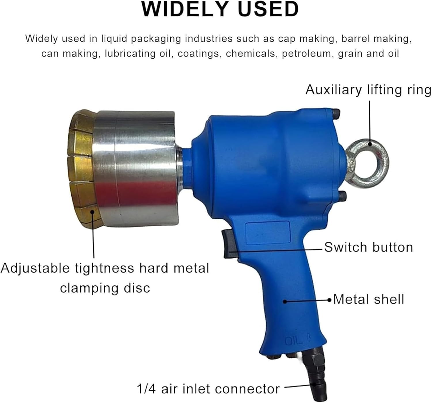 Pneumatic Oil Drum Sealing Machine, Oil Barrel Cover Crimper, Maximum Pulling Force 1300Lbs, Adjustable Tightness, for Caps, Barrels, Paints (35mm)