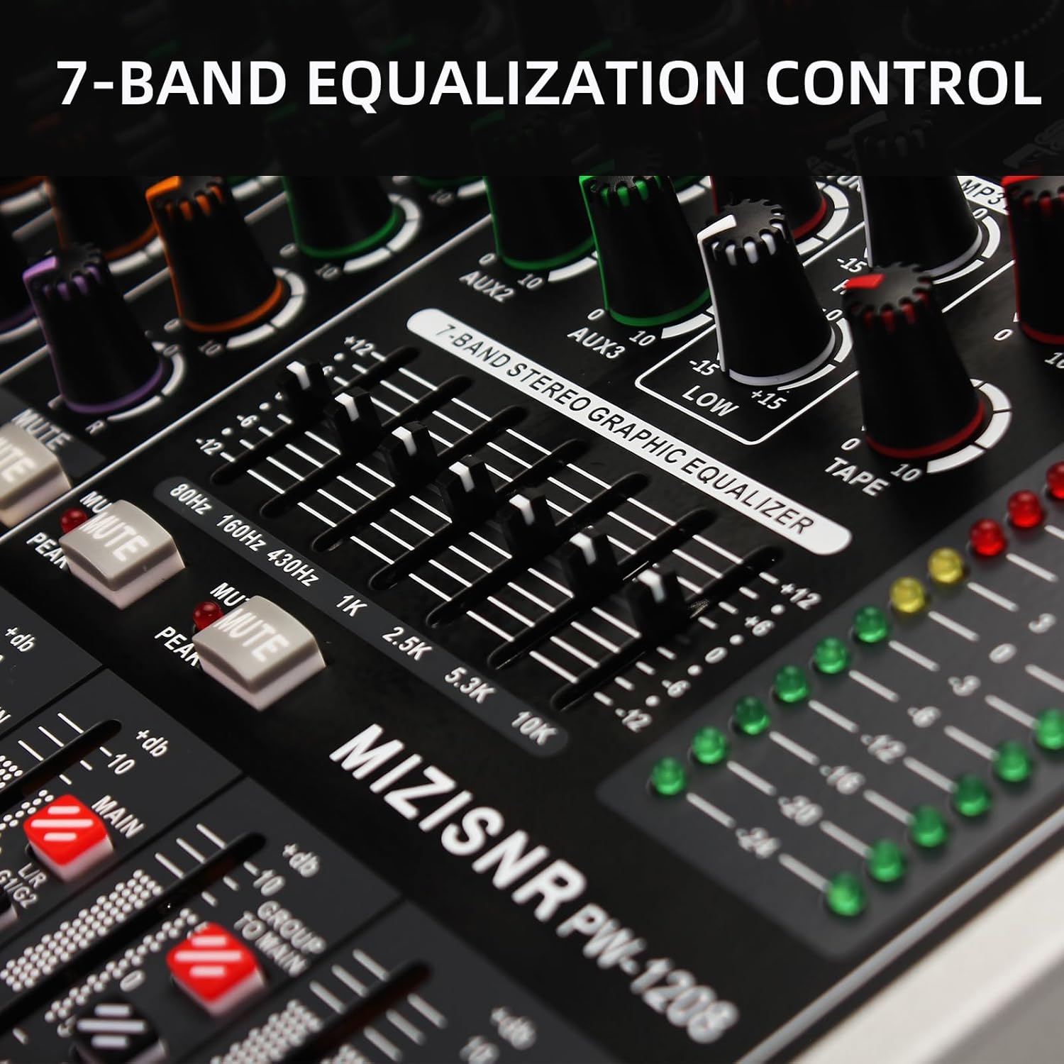 12 Channel Audio Mixer Professional Sound Mixing Board with 99 DSP Effects, 7-band EQ Digital DJ Mixer Console w/USB Bluetooth MP3 for Recording, Independent 48V Power & Mute Button