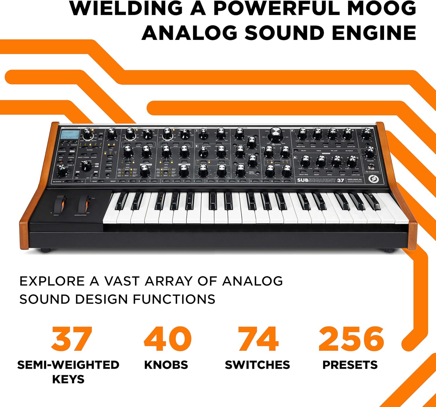 MOOG Subsequent 37 Paraphonic Analog Synthesizer and MIDI Keyboard with 37 Semi Weighted Keys, Headphone Amp, 256 Presets, Screen and Software Editor