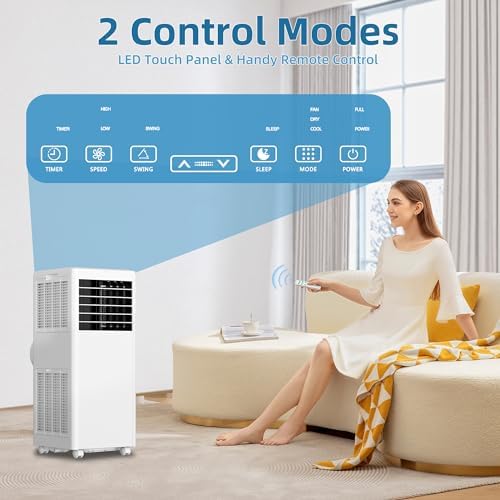 8000 BTUs Portable Air Conditioner with Efficient Cooling, Quiet Portable Cooling AC Up to 350 Sq.Ft. with Dehumidifier, Fan, Sleep Modes, 3-in-1 AC Unit with 24H Timer, White Top Cover
