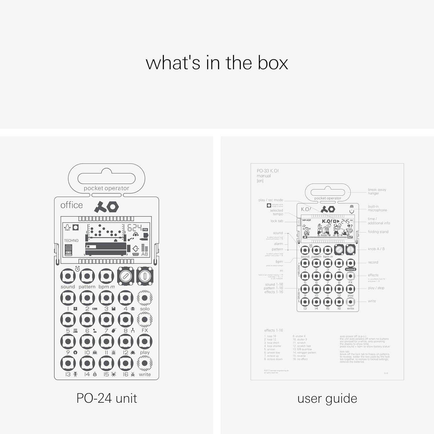 teenage engineering pocket operator PO-24 office, noise percussion drum machine and sequencer, with parameter locks, solo functionality and punch-in effects