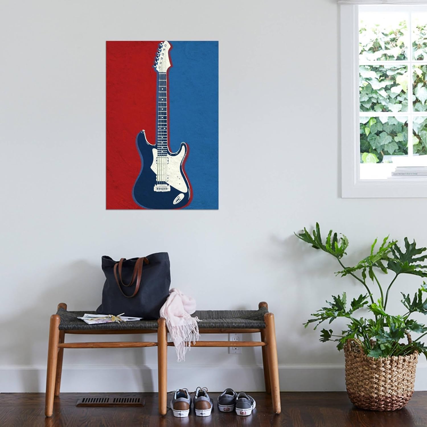 AllPosters Stretched Canvas Print Electric Guitar Red White and Blue Music, 24x36
