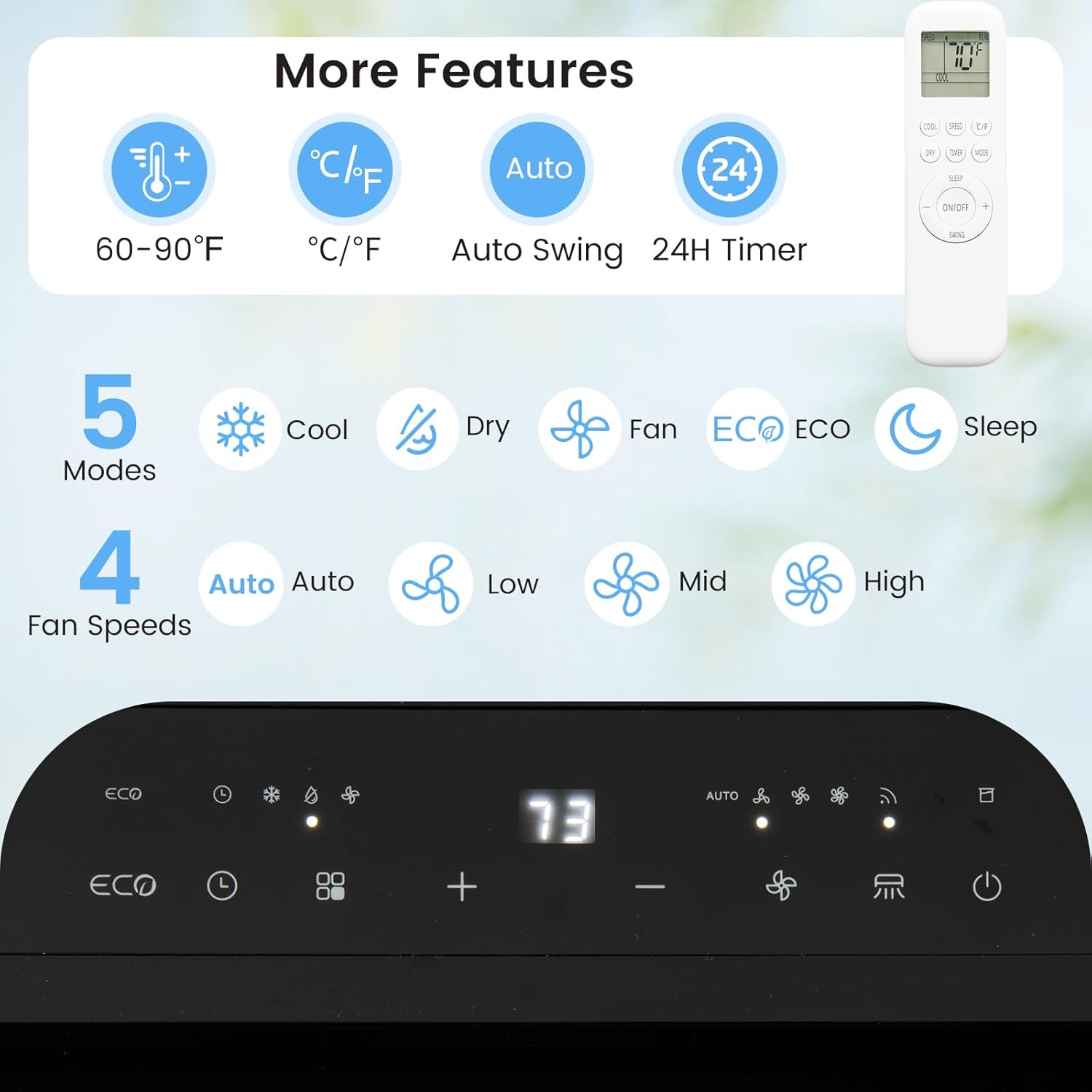 ARLIME 14000 BTU Portable Air Conditioner, 3 in 1 Wifi Enabled Energy-saving Inverter AC Unit w/Fan & Dehumidifier for 650 Sq. Ft Rooms, Sleep Mode, 24H Timer, LED Display, Remote Control & Window Kit