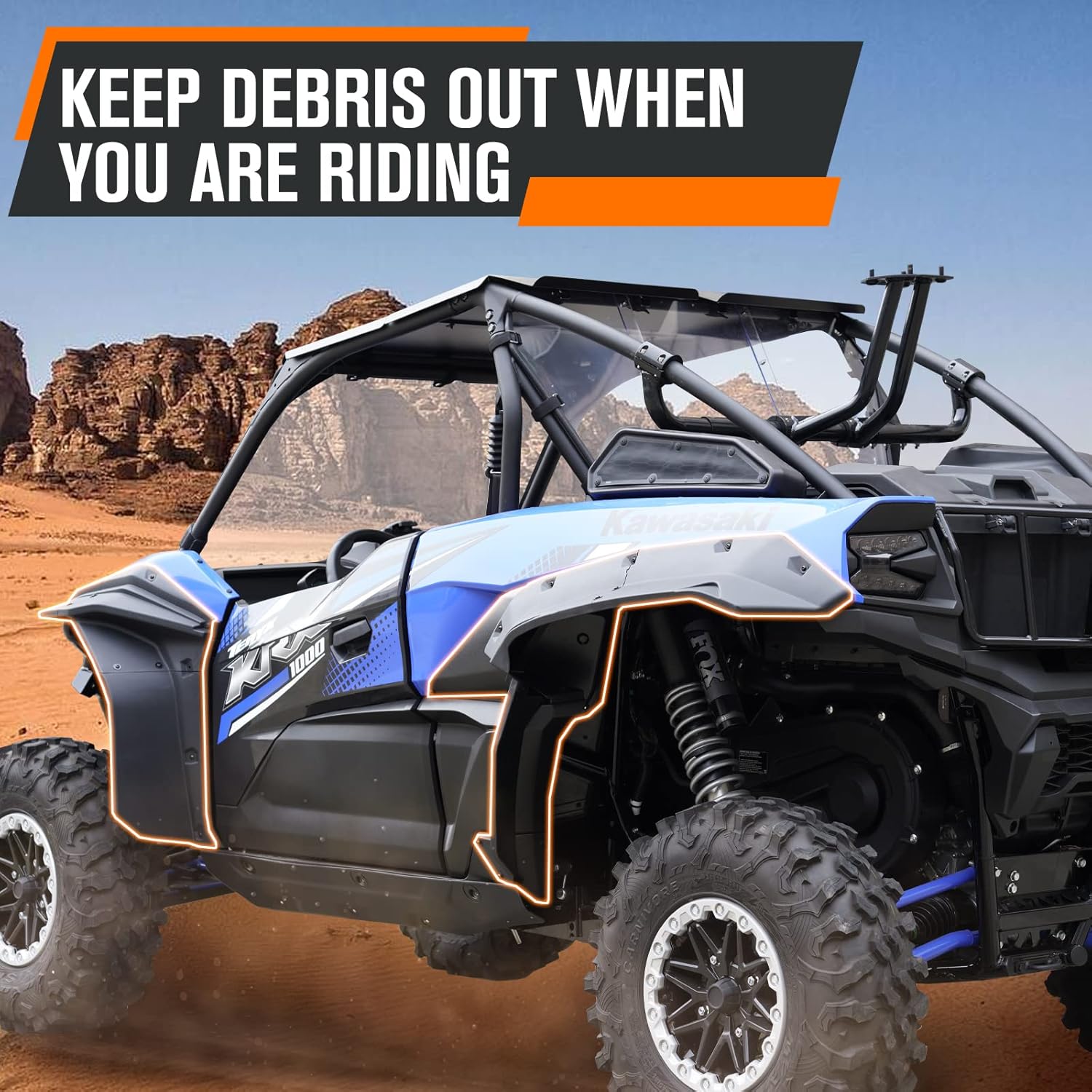 HAKA TOUGH Wider Extended Fender Flares for Kawasaki Teryx KRX 1000 2 Door 2020-2025, Front & Rear XXL Mud Flaps Mud Guards Extension Accessories, Replace OEM # 99994-1324, 8PCS