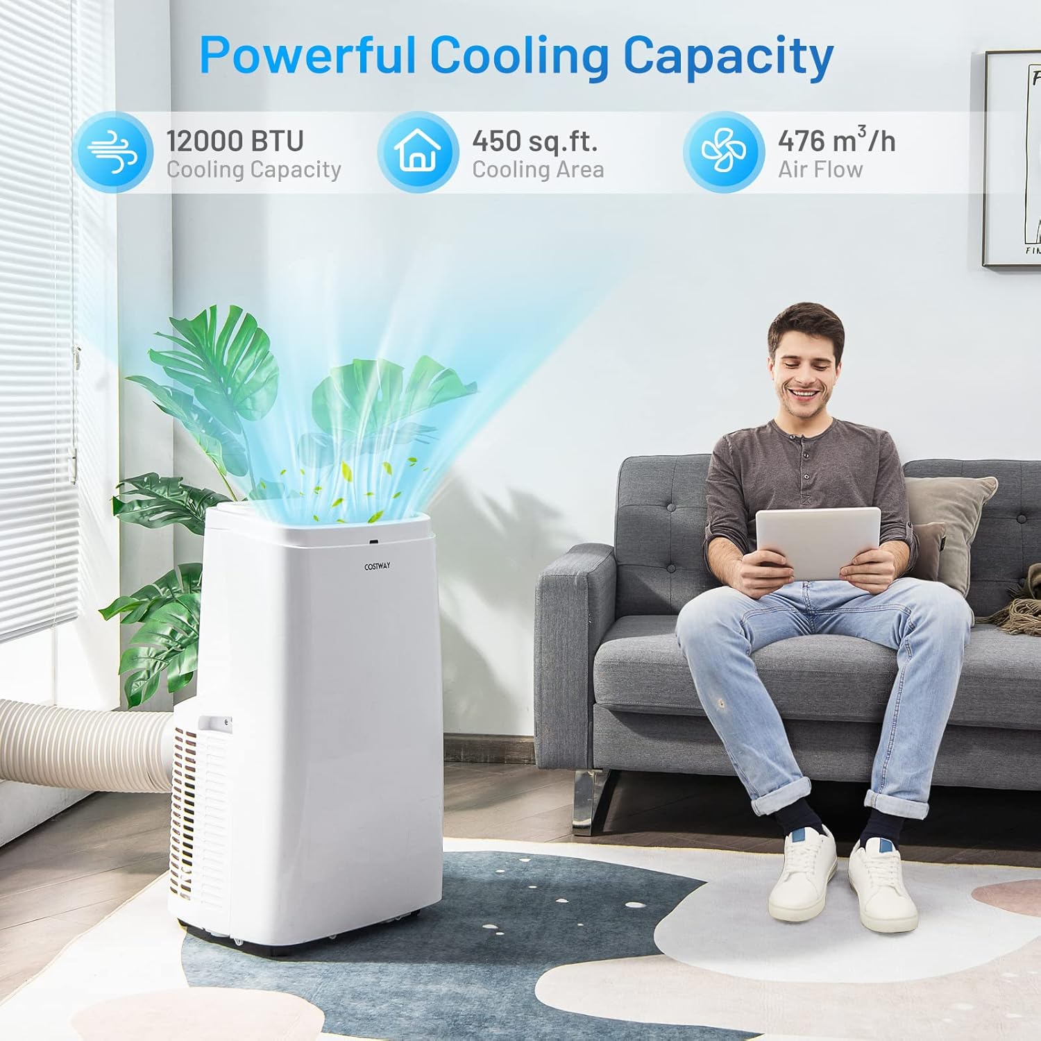 ARLIME Portable Air Conditioners, 12000 BTU 3-in-1 AC Unit w/Fan & Dehumidifier Cools up to 450 sq.ft, Digital Display & Remote Control, Air Conditioner w/Window Kit for Home Office, Dorm, Bedroom