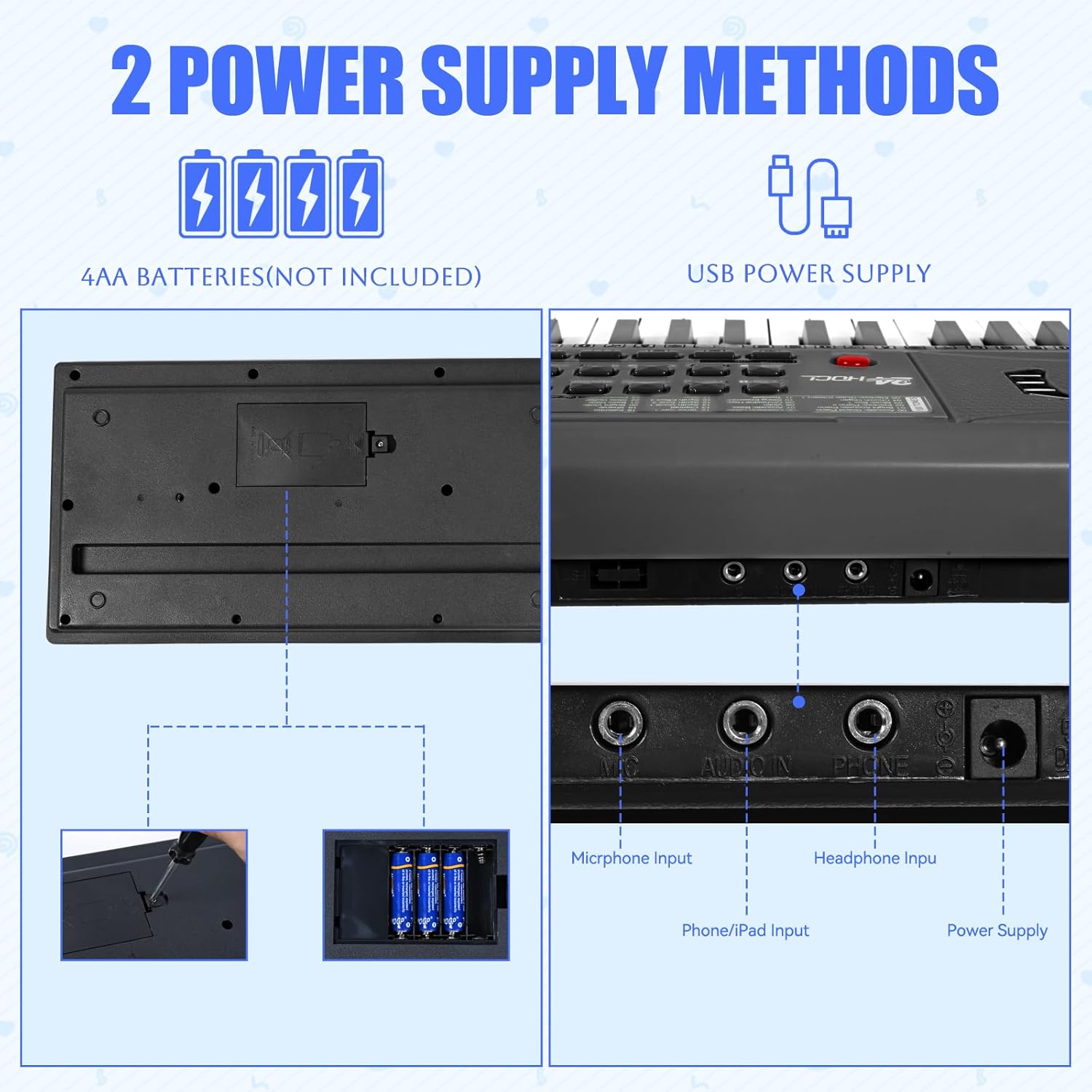 61 Key Keyboard Piano, Digital Kids Piano Keyboard with Stand, Gift for Early Education Children, Black