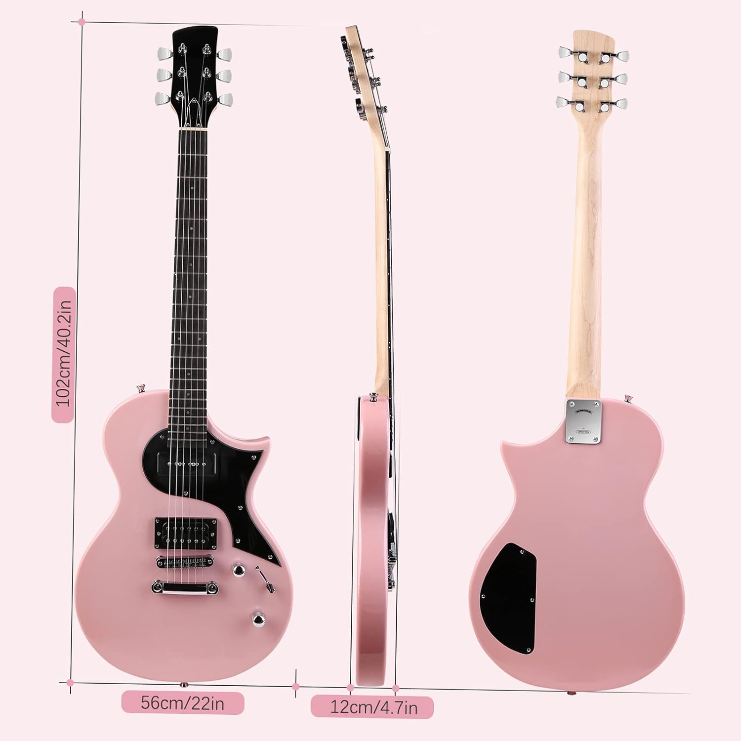 40 Electric Guitar, Solid Body Electric Guitars Kit with Pickup, Gig Bag for Beginner (Pink)