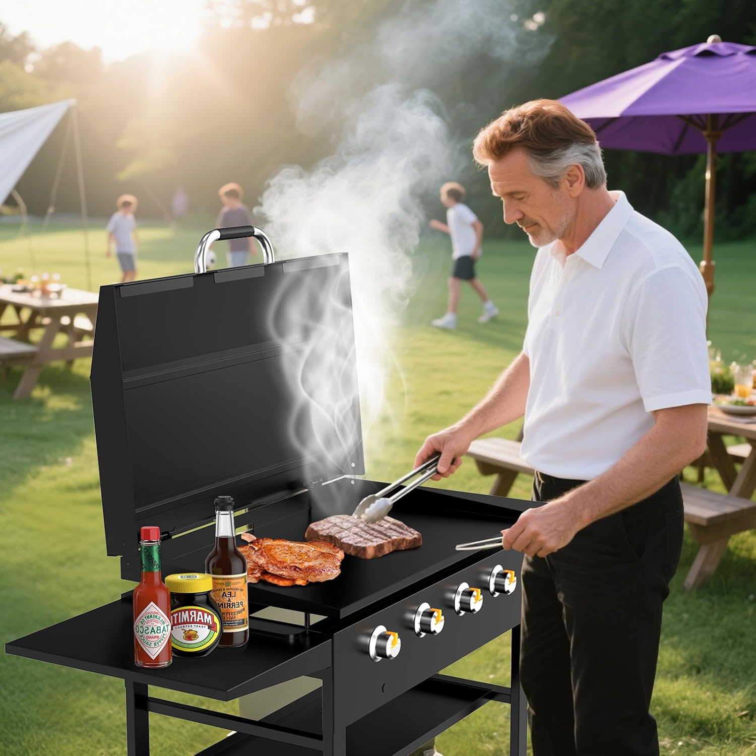 Back Hinged Lid with Handle for Blackstone and Other Brand 36