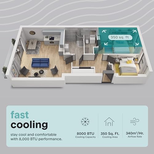 SereneLife Portable Air Conditioner 8,000 BTU with Built-in Dehumidifier - Portable AC unit for rooms up to 350 sq ft - Small AC Unit Remote Control, Window Mount Exhaust Kit