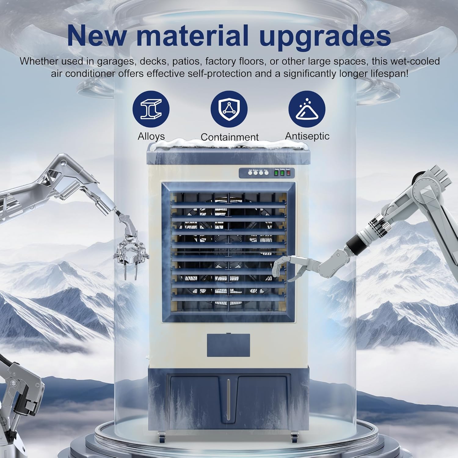 Swamp Cooler,8829 CFM Evaporative Air Cooler,36 Gal Water Tank Outdoor Air Conditioner,3 Speed,Suitable for Indoor & Outdoor Garage,Patio,courtyard,factory workshop,55inch,Blue