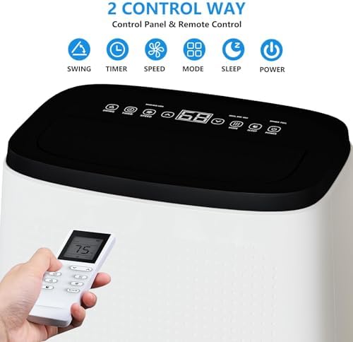 14,000 BTU Portable Air Conditioner Cools Up to 750 Sq.Ft, 3-IN-1 Quiet Portable AC Unit with Remote Control & Installation Kits for Large Room, Smart/Sleep Mode, Auto Swing, 24H Timer
