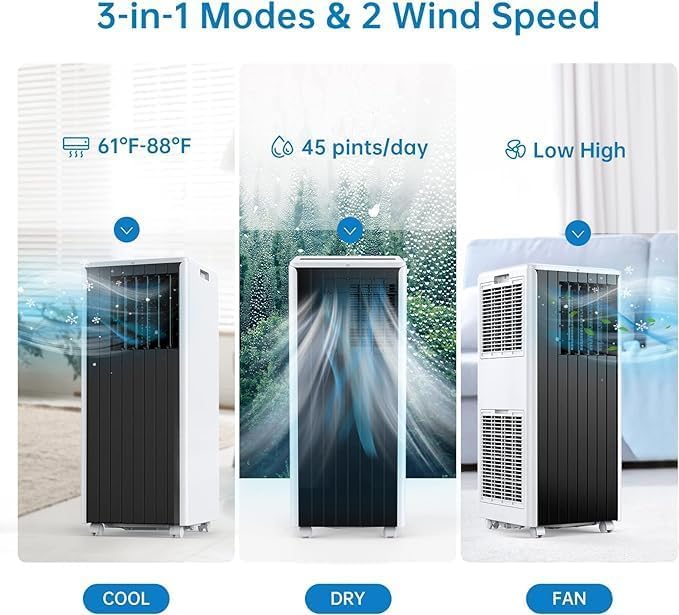 Portable Air Conditioners 8000 BTU, AC Units for Rooms with Casters, Remote Control & Sleep Mode,Fast Cooling 350 Sq.Ft,3-IN-1 Cooling,Dehumidifying,Fan for Rooms/Studios/Offices
