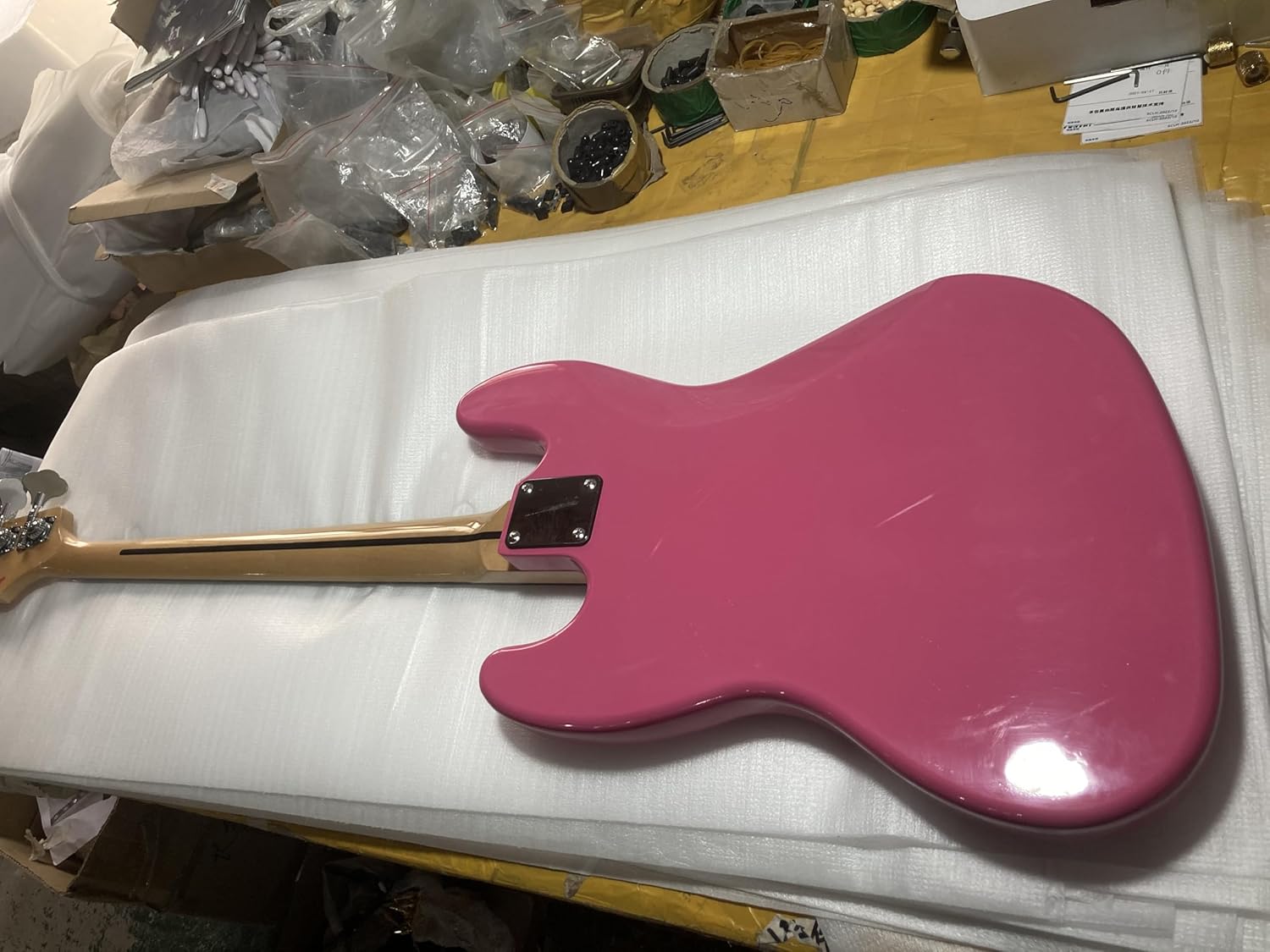 Custom Pink 4 Strings Bass Electric Guitar Basswood Body Maple Neck Inlays Black Block Glossy Finish