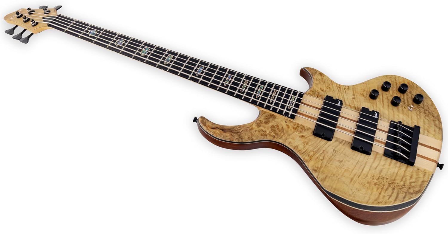 TARIO 5 String Electric Bass Guitar Burl poplar top Millettia Laurentii Okoume body Maple Fretboard
