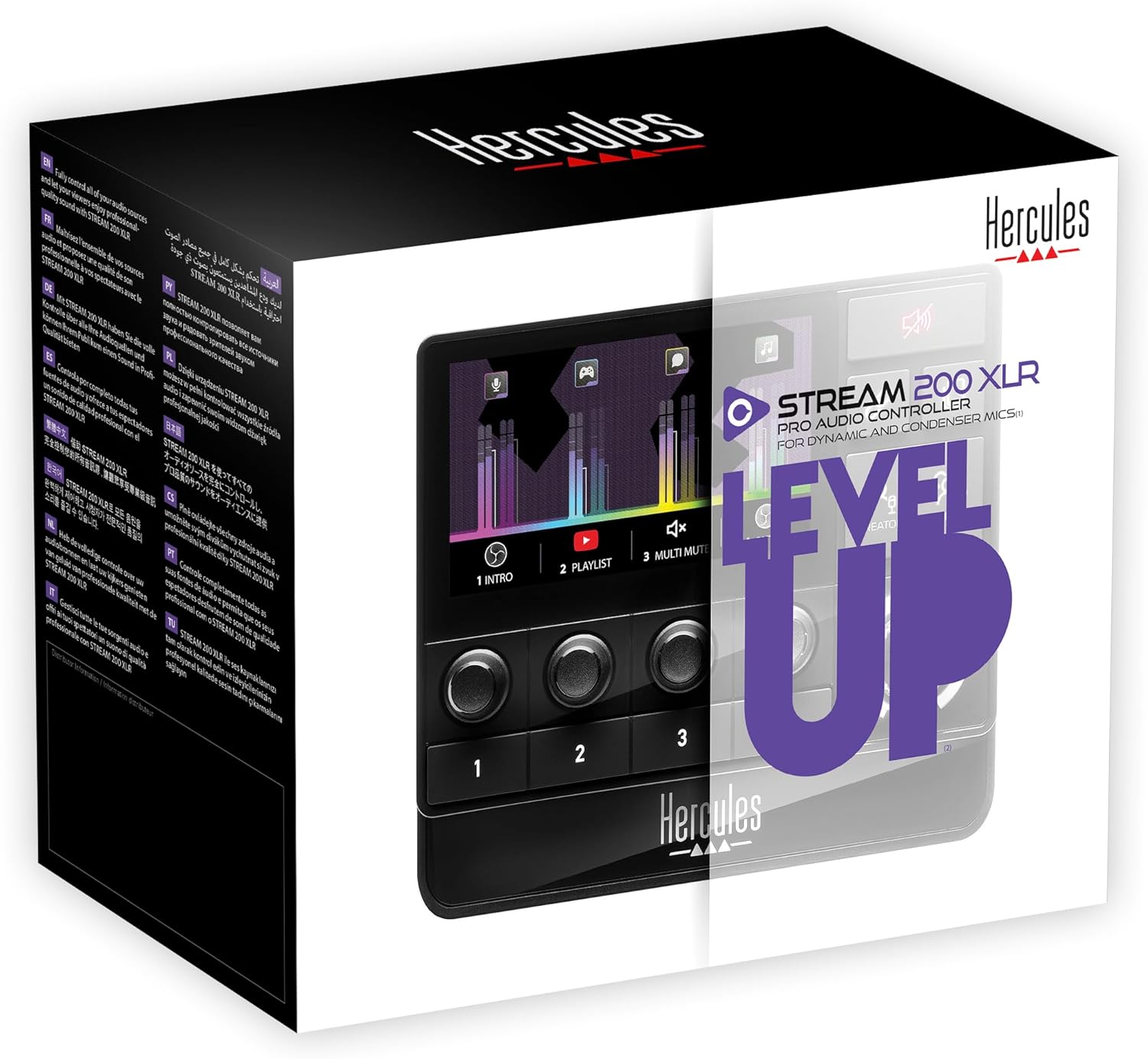 Hercules Stream 200 XLR, Pro Audio Mixer for Advanced Content Creators, Streaming, and Gaming, with XLR Mic Pre-Amp, LCD Screen, 4 Actions Buttons and Customizable Interface. Compatible with PC.
