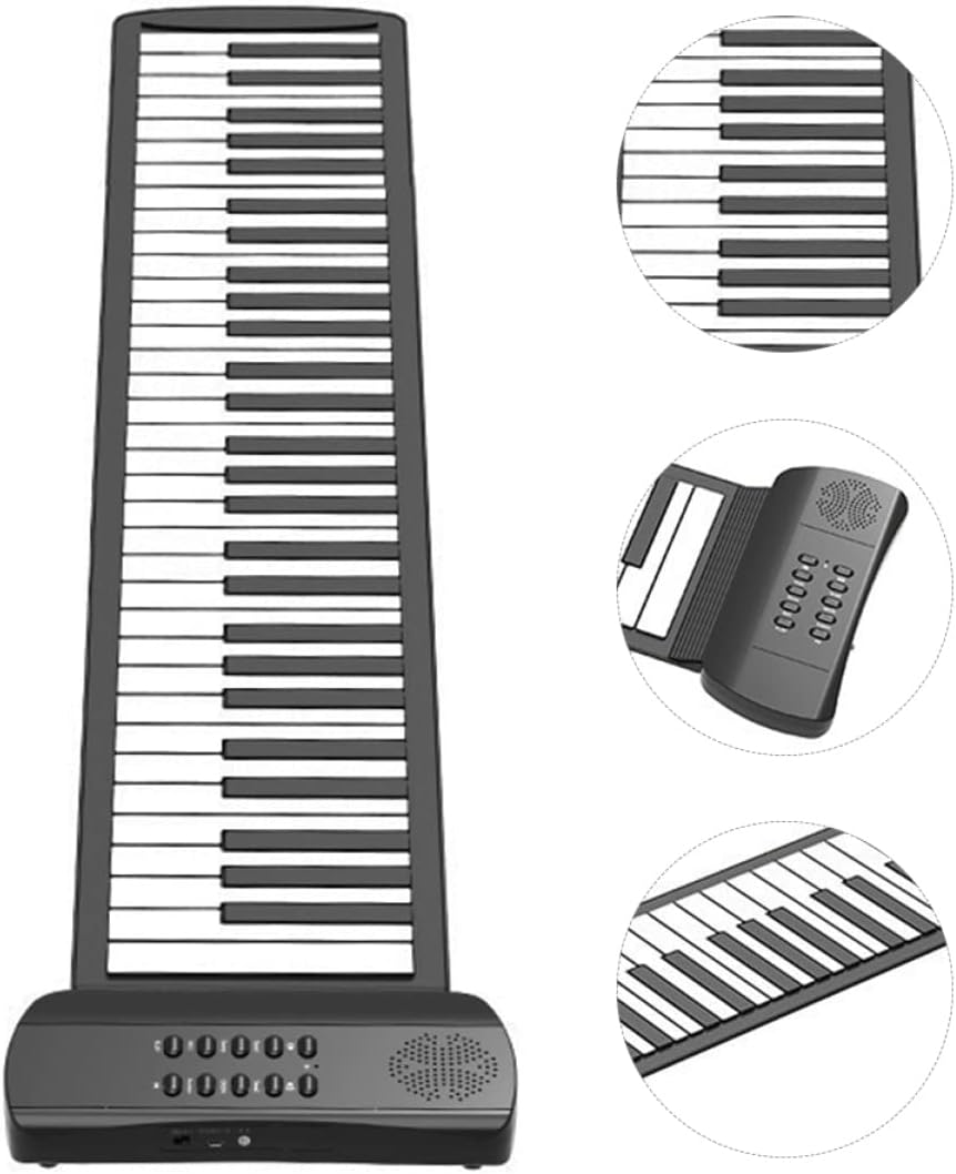 61-Keys Foldable Roll-up Piano Portable Silicone Electronic Keyboard for Beginners Compact and Lightweight Hand Roll Instrument for Travel and Home Use