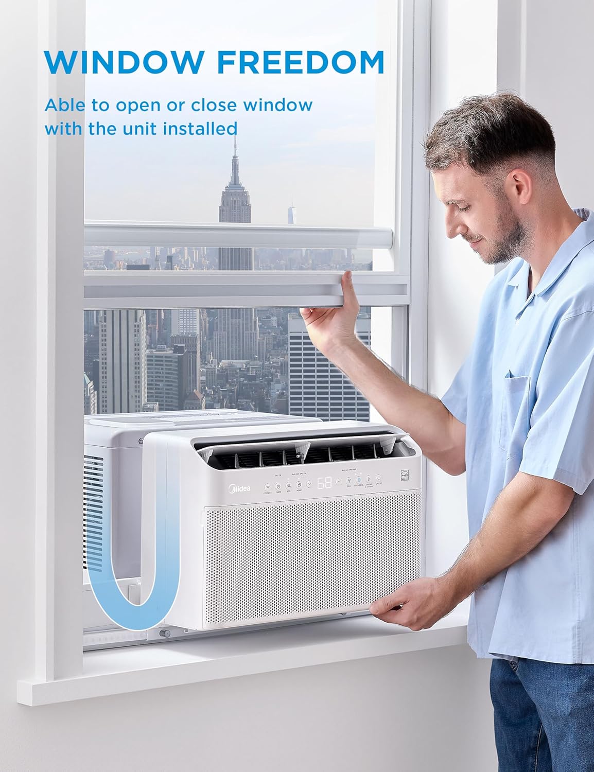 Midea 10,000 BTU U Shaped Smart Inverter Window Air Conditioner - Cools 450 Sq Ft, Ultra Quiet with Open Window Flexibility - Alexa/Google Assistant Compatible - 35% Energy Savings, Remote (Updated)