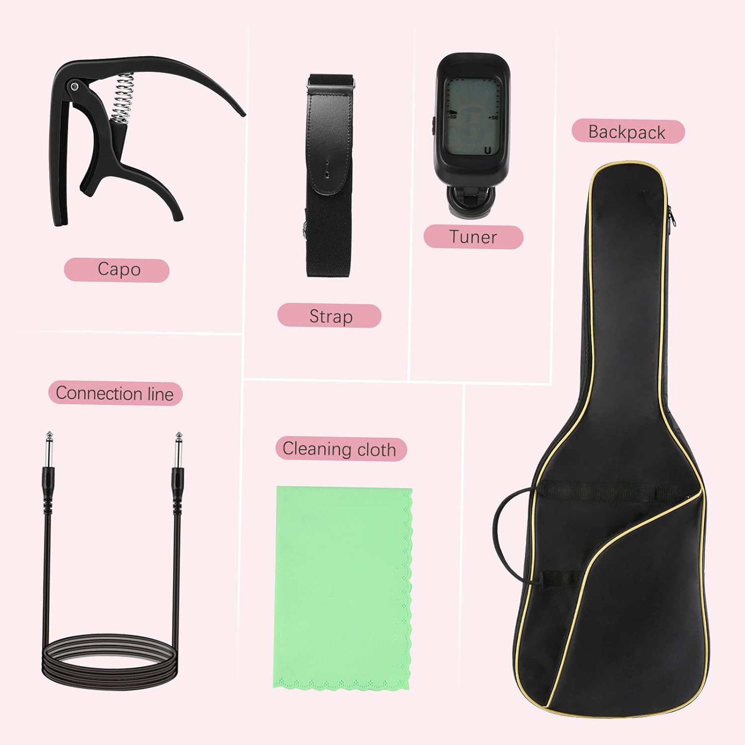 40 Electric Guitar, Solid Body Electric Guitars Kit with Pickup, Gig Bag for Beginner (Pink)