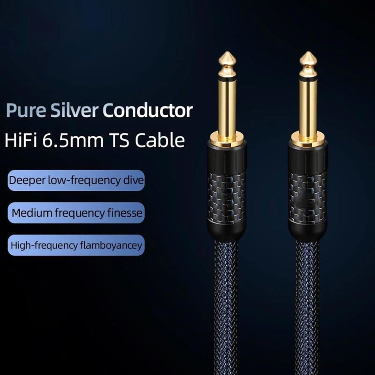 Guitar Audio Cable Silver 6.35mm 6.5mm Cable with Gold Plated 6.5 TS and 6.5 TRS Plug Electric Guitar Amplifier Aux Cable(TS,5m)