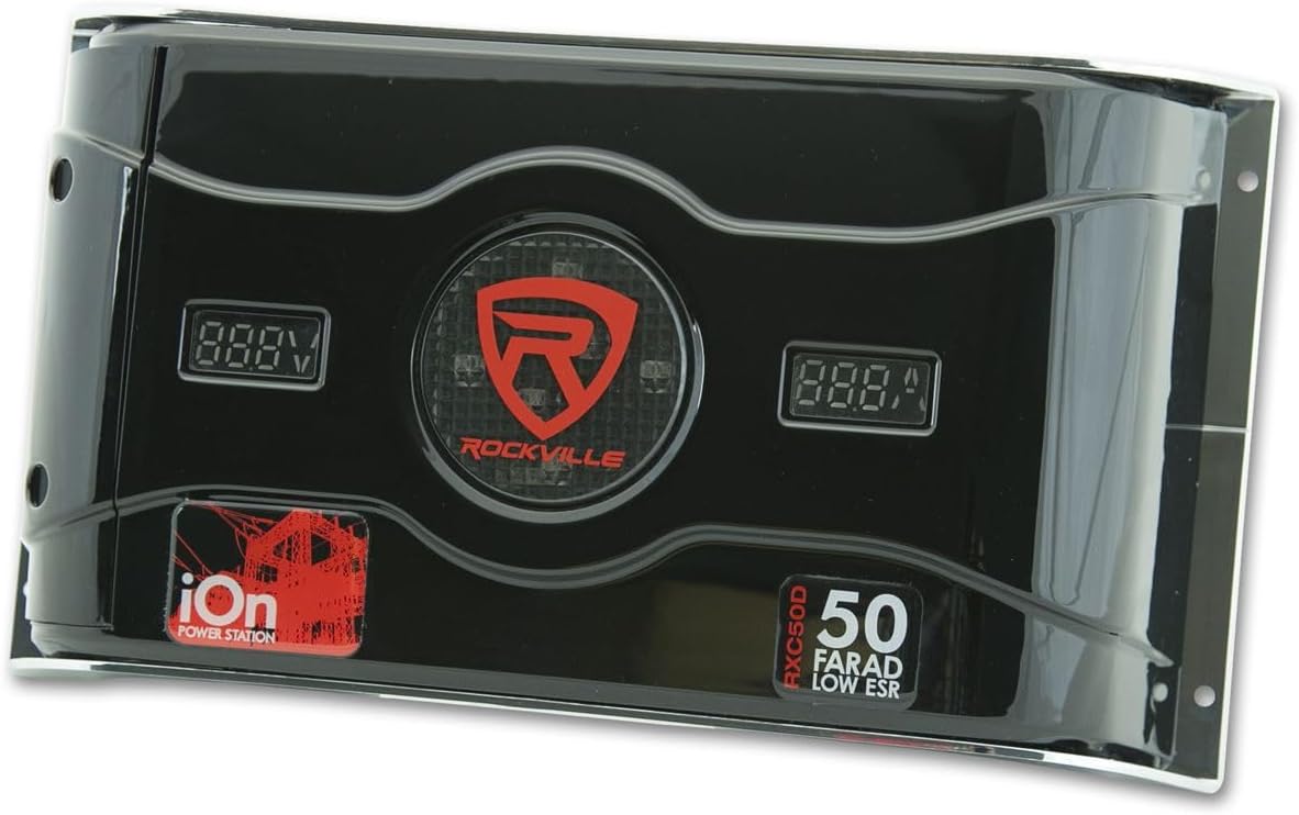 Rockville RXC50D v2 50 Farad 24V Car Audio Capacitor with Voltage+Amerage Meter