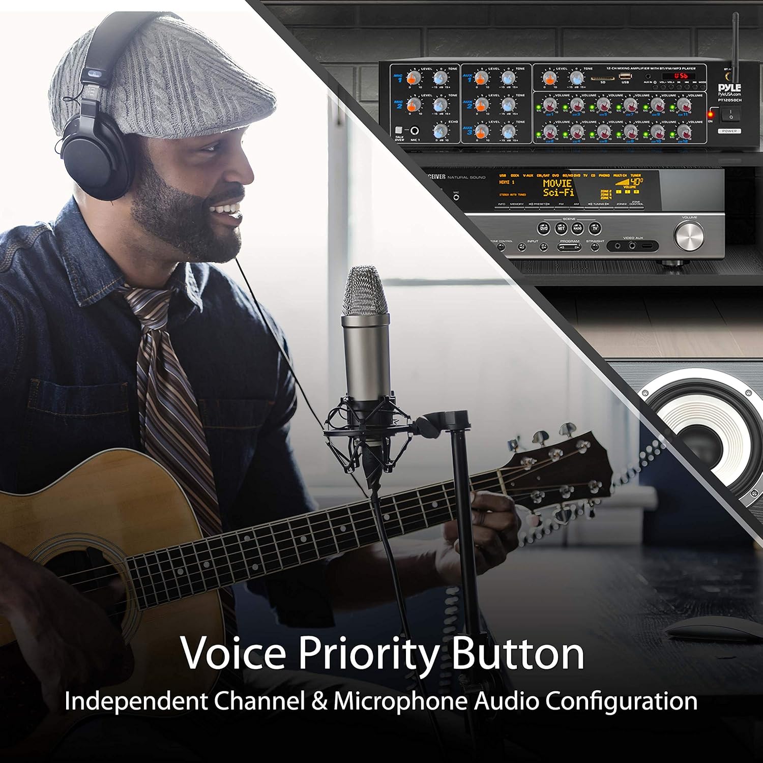 Pyle 12-Channel Wireless Bluetooth Power Amplifier - 6000 Watts Maximum Power Output, Multi-Zone Audio Source Mixer Receiver with USB, SD, AUX Inputs, and Digital LED Display Panel - PT12050CH.5