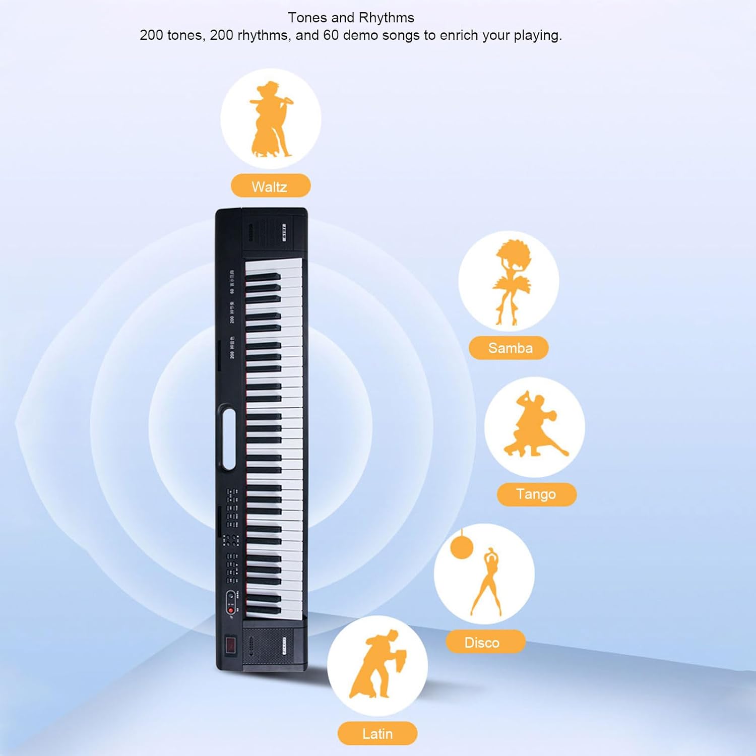 61 Key Digital Piano Keyboard, Digital Piano with Rich Tones and Rhythms Portable Lighting Electronic Keyboard for Learning (US Plug