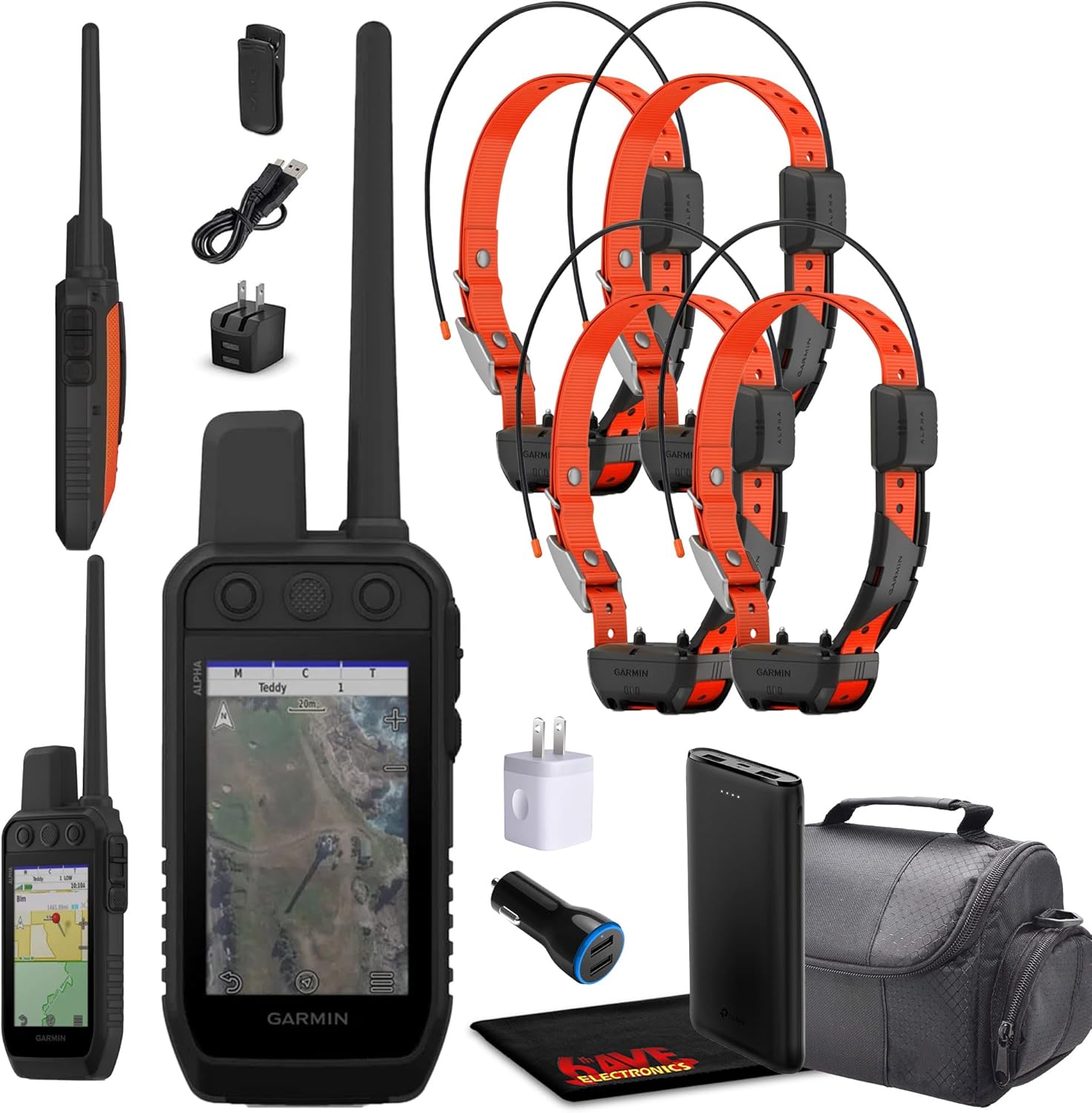 Garmin Alpha 300 Handheld Advanced Tracking and Training System for Hunting Dogs with 4x Garmin Alpha TT25 Dog Collars, GPS + Field Bag + Accessories