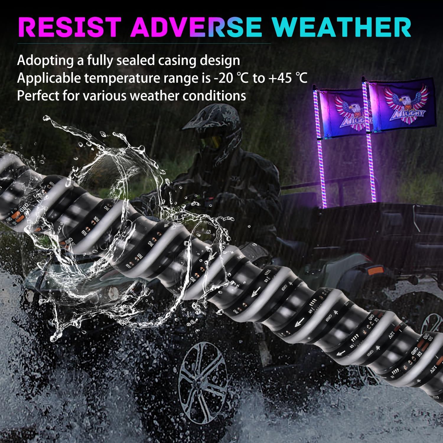 Nilight LED Whip Light 2 PCS 3FT COB RGB Lighted Antenna Whips with Spring Base Remote & App Control DIY Patterns Turn Brake Reverse Lights for Can-am Offroad ATV UTV RZR Polaris Dune Buggy Truck