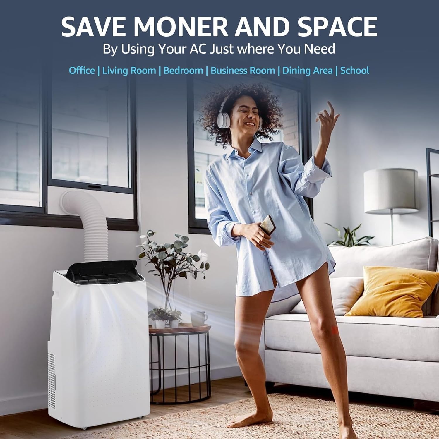 14000 BTU Portable Air Conditioner - 4 in-1 Cooling, Dehumidifier, Fan & Sleep Mode, Quiet AC Unit for Rooms up to 750 Sq.Ft, 24H Timer, Remote & Window Kit Included, White Top Cover