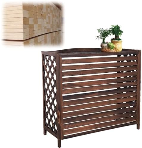 Air Conditioner Fence Screen AC Covers Outdoor Protective Grilles Wooden Plant Display Rack Weather Resistant Space Divider Shutters Decoration Cover For Outside Unit(Brown,L115cm*W54cm*H95cm)