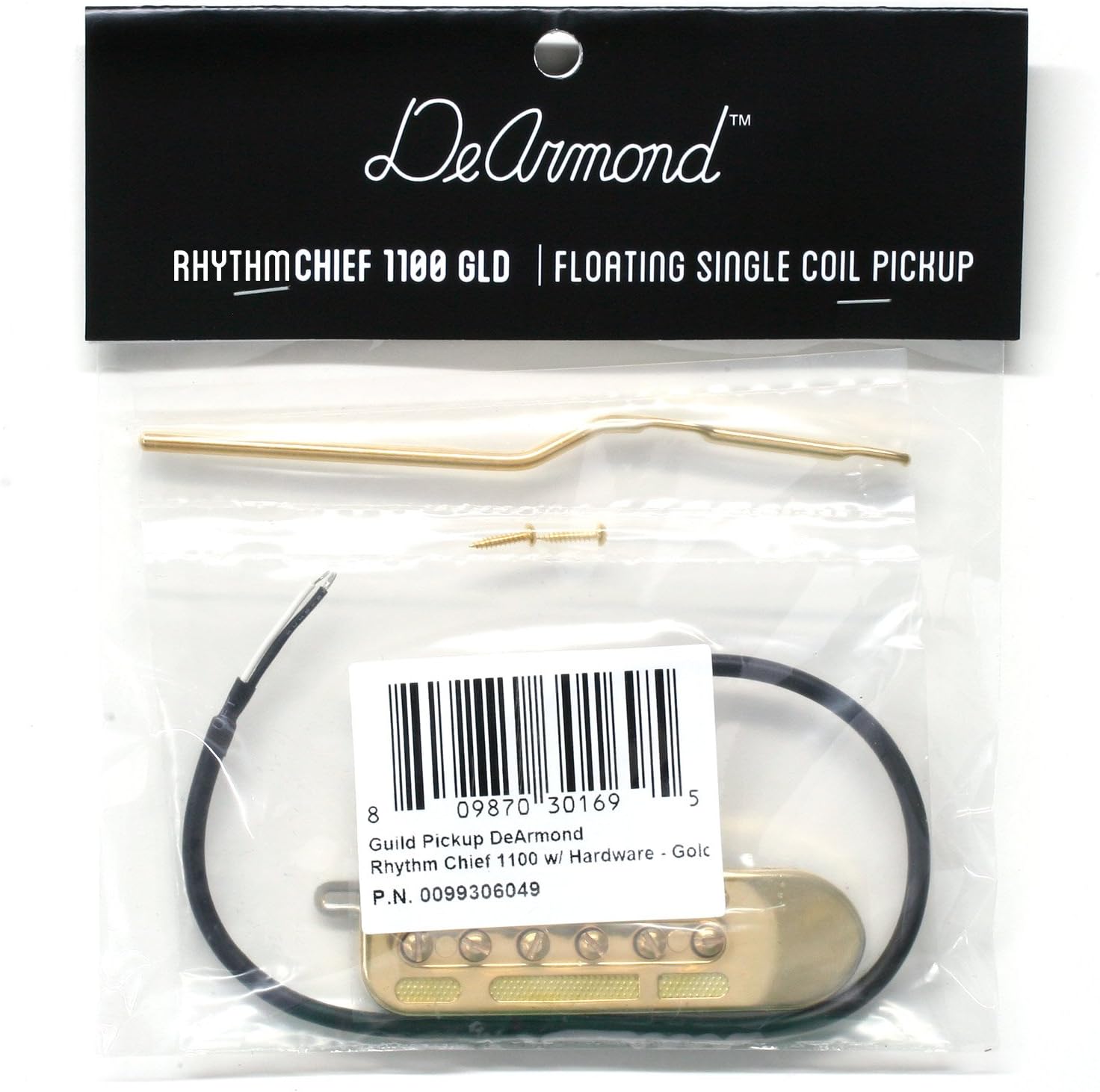 DeArmond Rhythm Chief 1100 Guitar Pickup - Gold Plated Floating Single Coil Pick up for Guild Archtop Electric Guitars, Fingerboard Mount Pick-up with Hardware Included (009-9306-049)