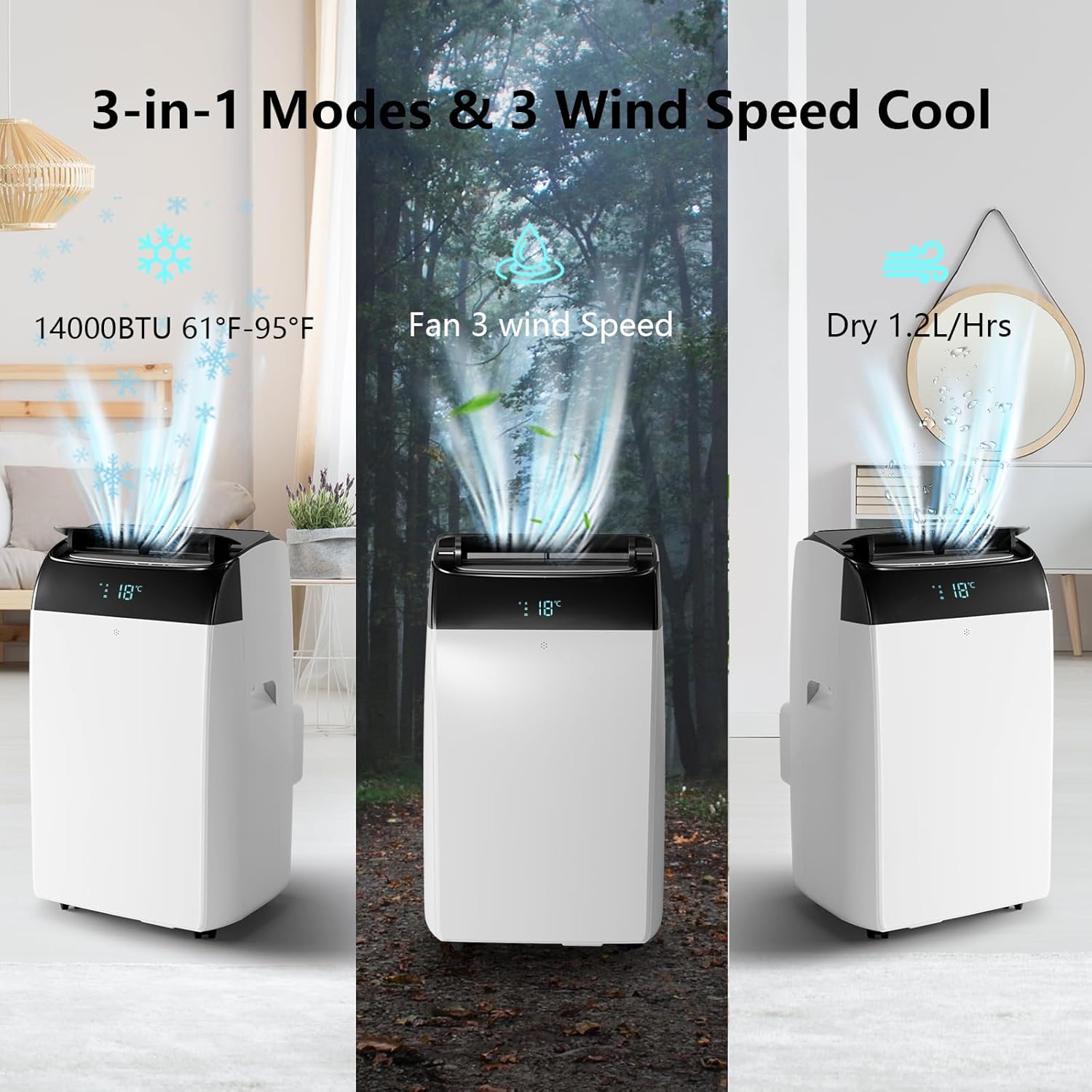 12000Btu Portable Air Conditioner with Remote Control,Quiet AC Unit with Cool, Dehumidifier & Fan Mode Room Cooling Up to 500 sq ft,24 Hour Timer, Window Installation Kit for Home, White