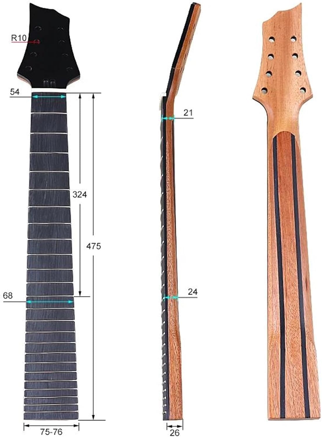 Replacement Guitar Neck 8 Strings Electric Guitar Neck 24 Frets Okoume Wood Neck Black Head With Double Truss Rod Double Back Line