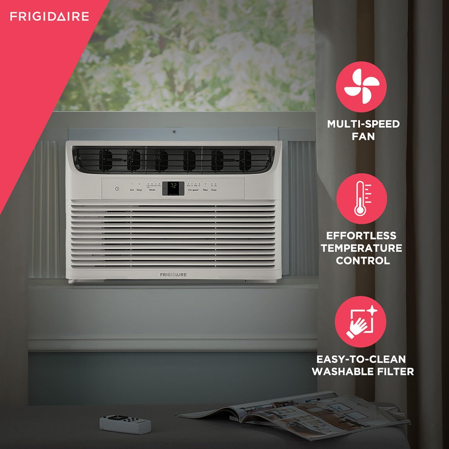 Frigidaire 6,000 BTU Window Air Conditioner and Dehumidifier, 115V, Cools up to 250 Sq. Ft. for Apartment, Dorm Room, Small/Medium Rooms, with Remote Control, White