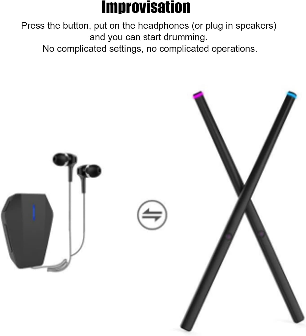 Diydeg Air Drum Sticks, Portable Virtual Electronic Drum Set with Pedals, Bluetooth & MIDI Function, Electronic Air Drum Rock Beat Rhythm Stick Percussion Instrument Tool for Adults, Kids